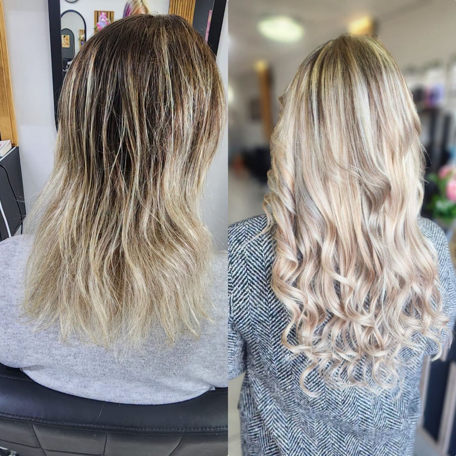 Before and after: grown-out blonde refreshed to bright blonde curls — Belle Vee, George