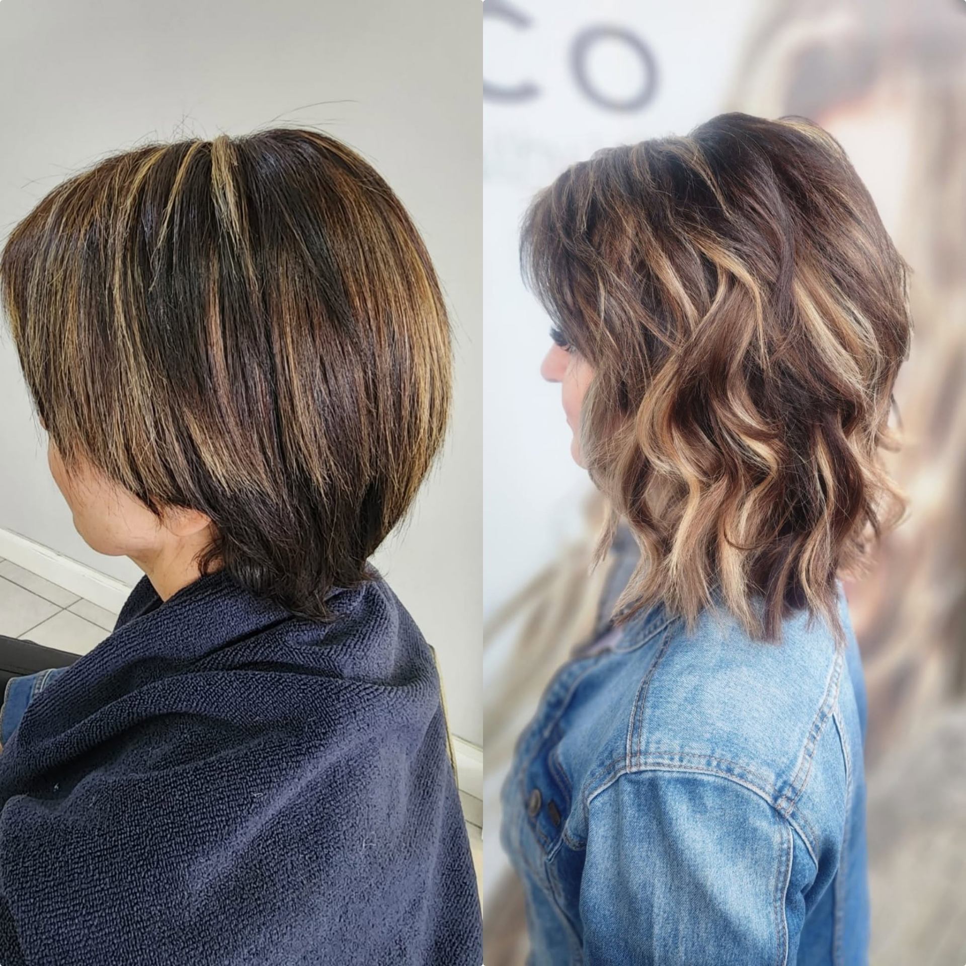 Before and after: brunette bob with caramel balayage and soft waves — Belle Vee, George